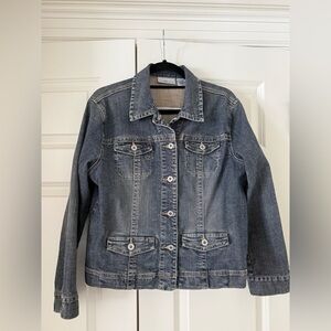Chico's Platinum Medium Wash Blue Denim Jean Jacket Size 1